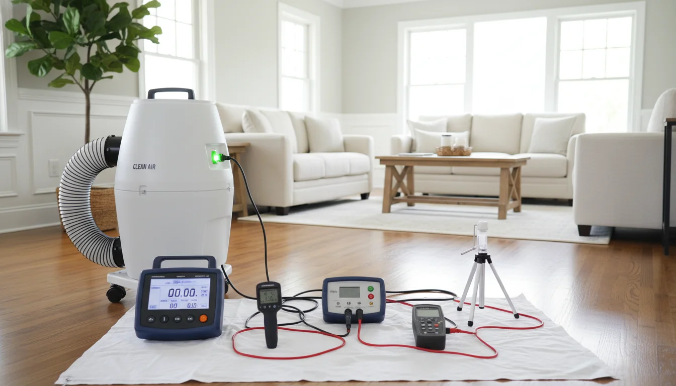 Air quality testing equipment in a freshly remediated Georgia home