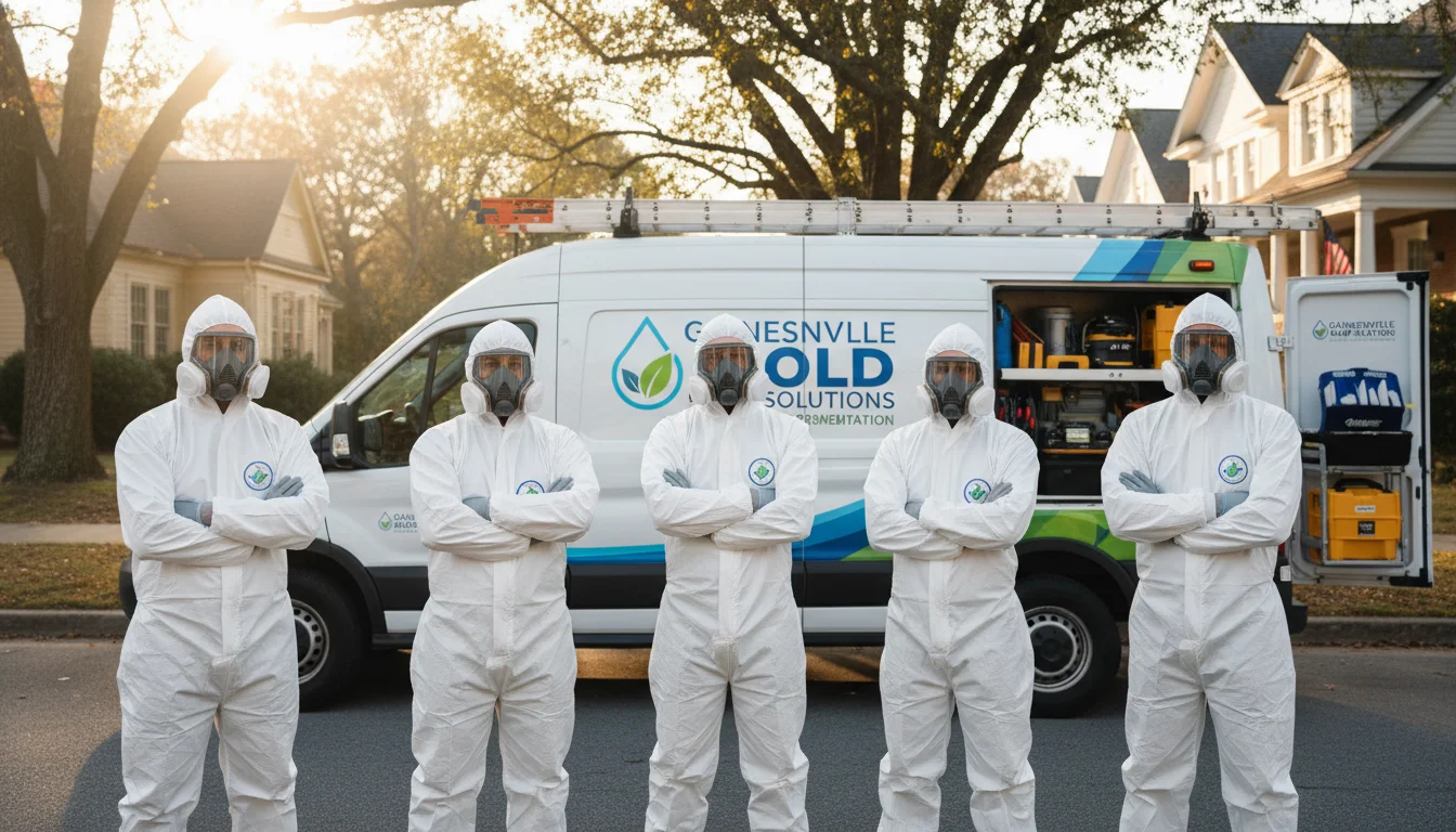 Professional mold remediation team with service vehicle in Gainesville, GA