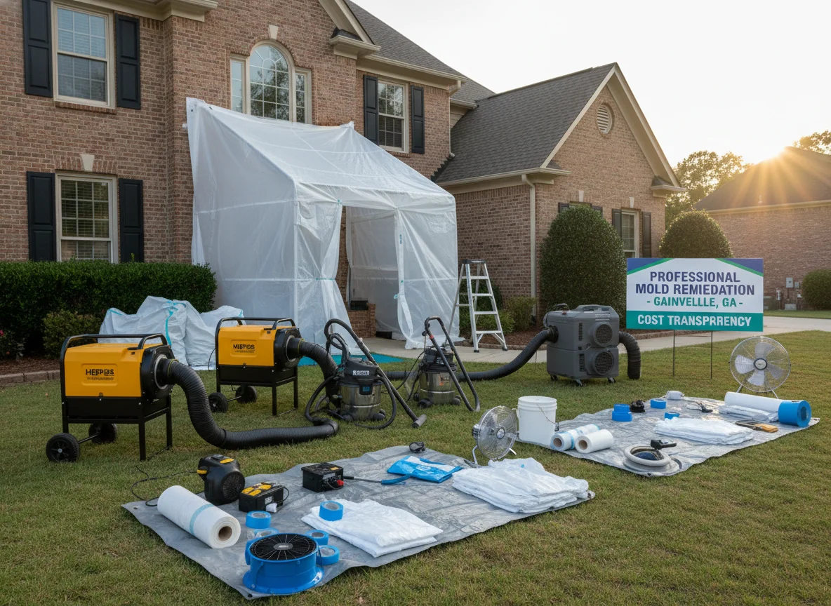 Professional mold remediation equipment staged at a Gainesville, GA home