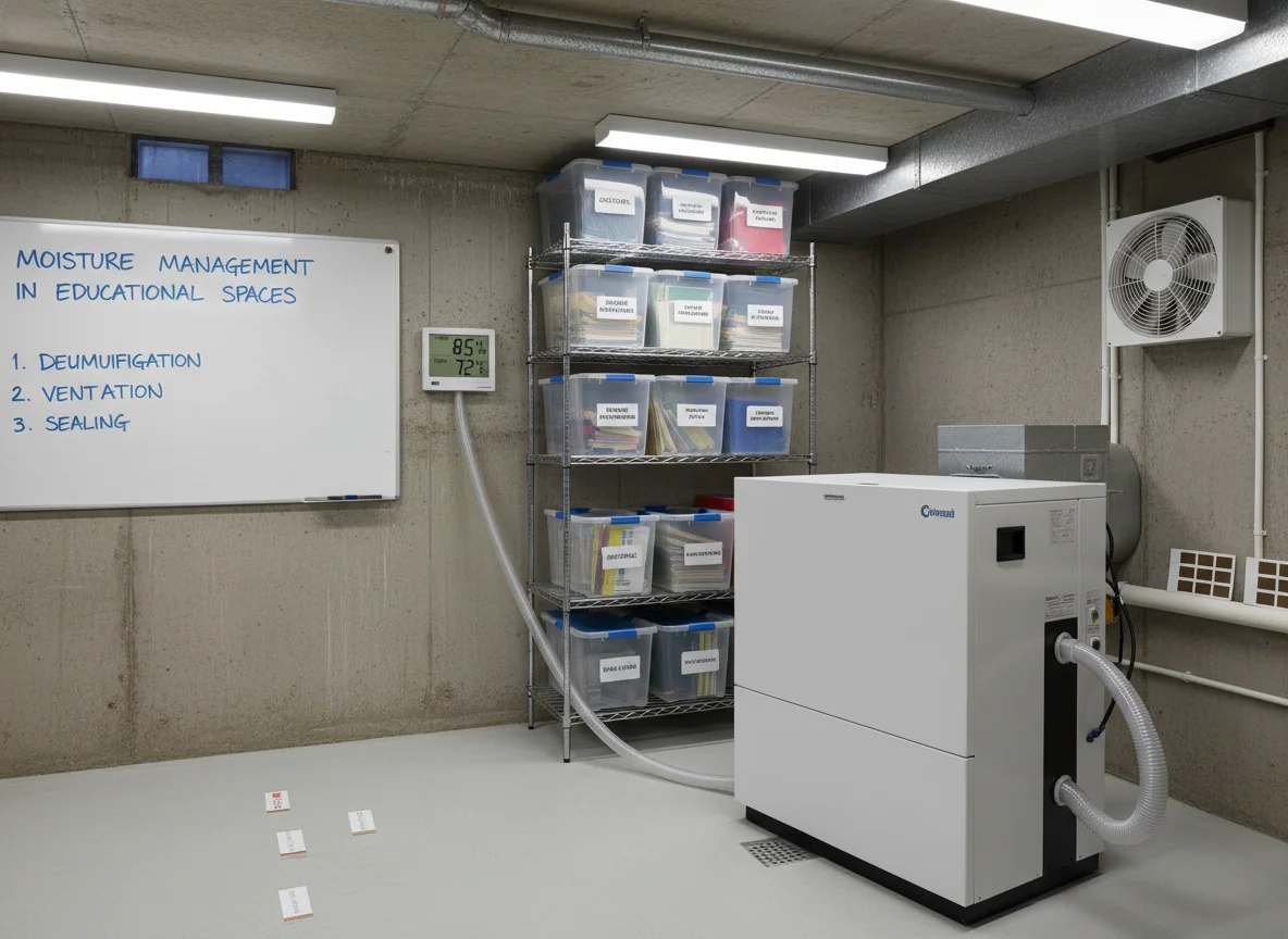 Dehumidifier running in a Georgia basement for moisture management