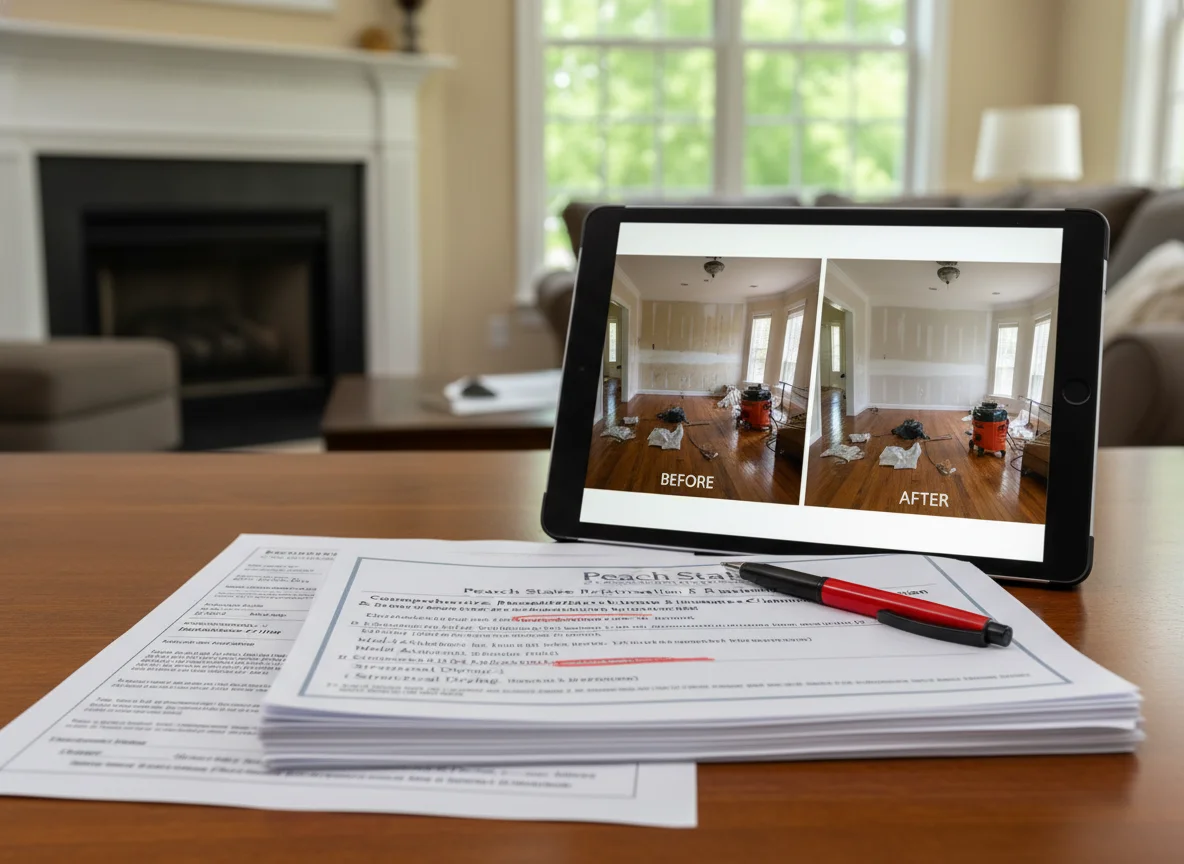 Water damage documentation and remediation estimate on a tablet