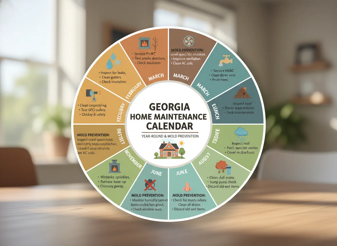 Year-round home maintenance calendar for Georgia mold prevention