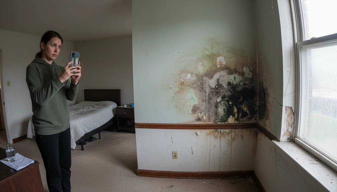 Georgia tenant documenting wall mold damage in a rental property