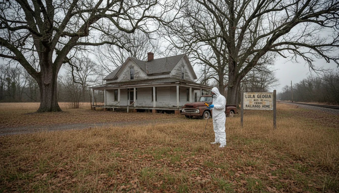 Mold remediation professional inspecting a historic home in Lula, GA