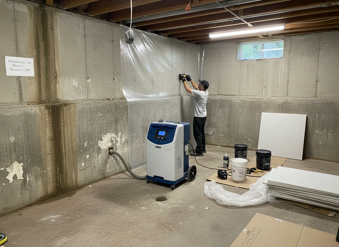 Basement moisture in a hillside home in Murrayville, GA