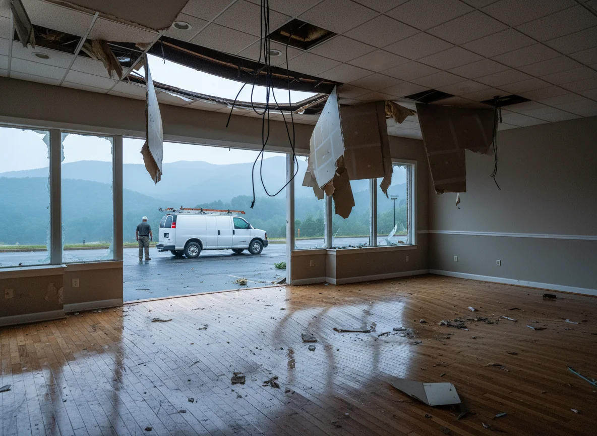 Property in Bartholomew County, Indiana after flooding, with mold remediation work van on site for Mold Removal Services 47226 Clifford IN