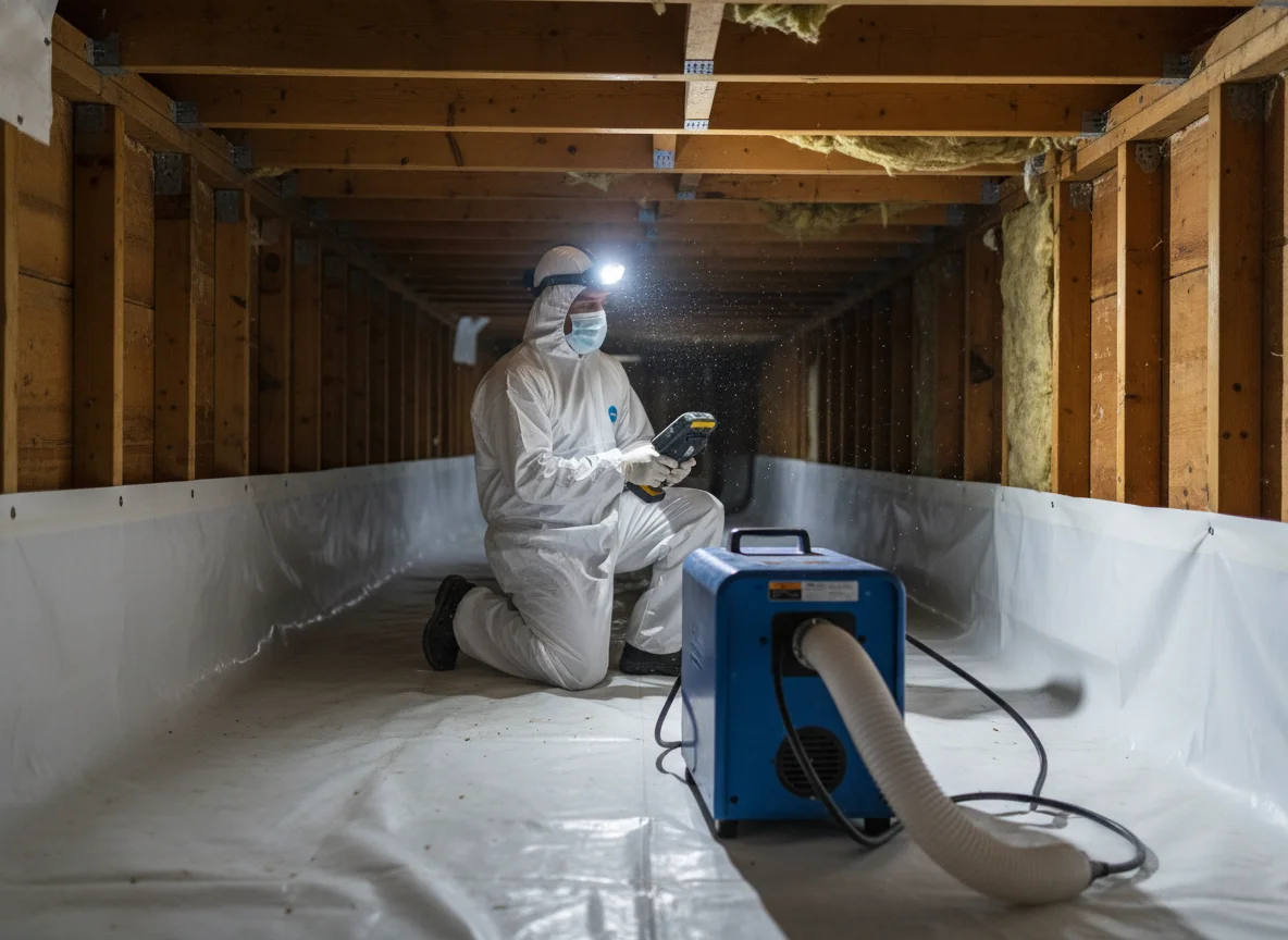 12-mil vapor barrier installation in a Gainesville GA crawl space