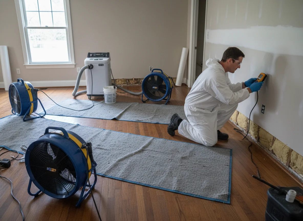 Post-water-damage mold restoration in Gainesville GA — drying equipment and antimicrobial treatment after a Hall County storm