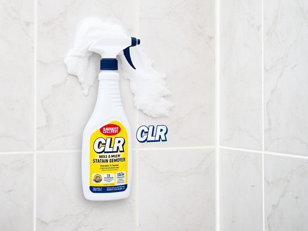 CLR Mold & Mildew Clear Stain Remover bottle with application demonstration CLR Mold & Mildew Clear Stain Remover bottle with application demonstration