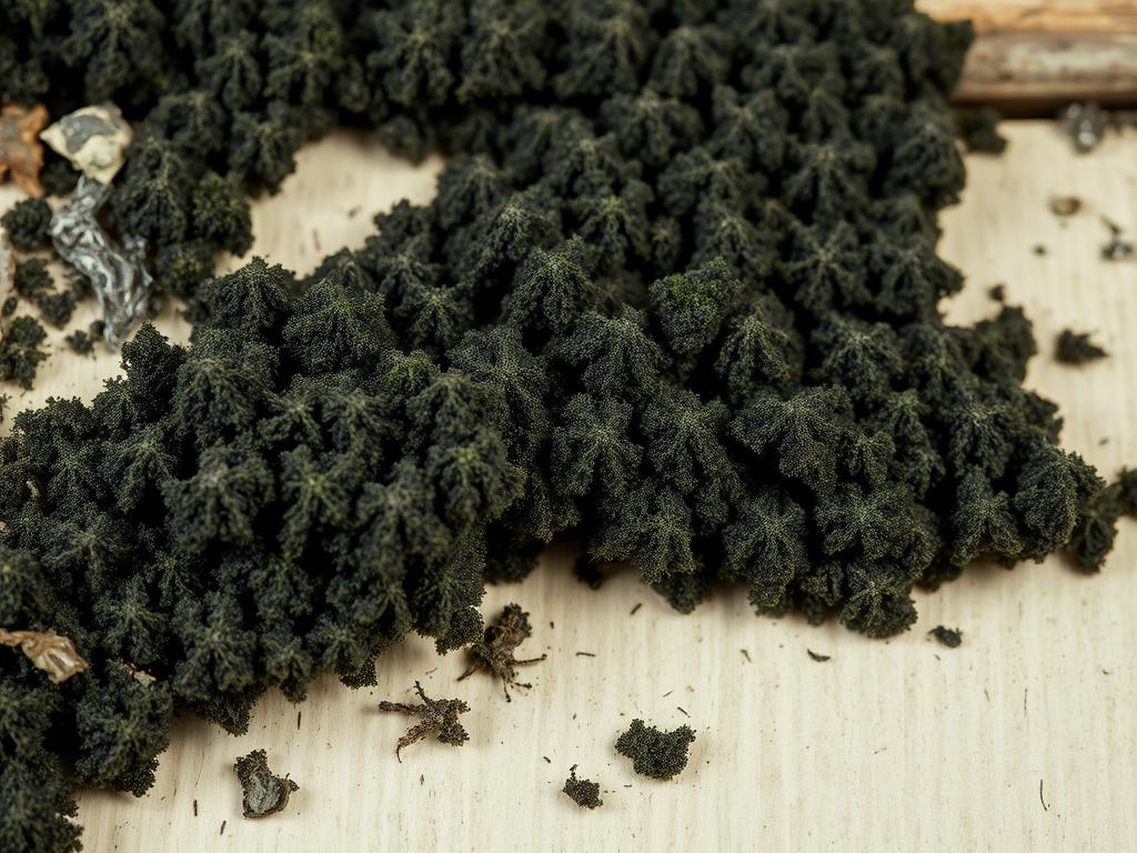 Close-up of Stachybotrys chartarum (black mold) growing on damp building material during certified stachybotrys mold remediation