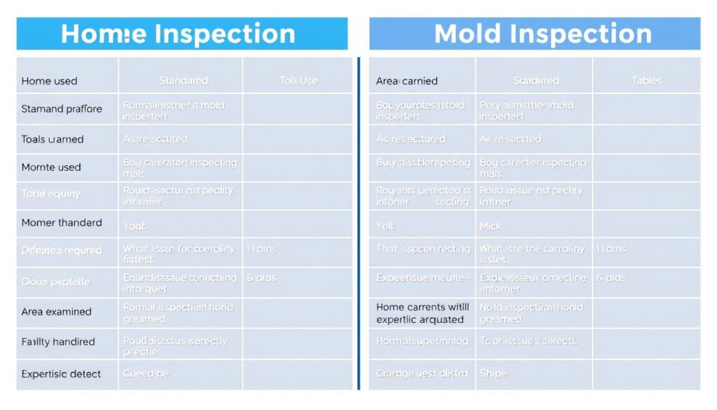 Comparison between standard home inspection and specialized pre-purchase mold inspection for homeowners Comparison between standard home inspection and specialized pre-purchase mold inspection for homeowners