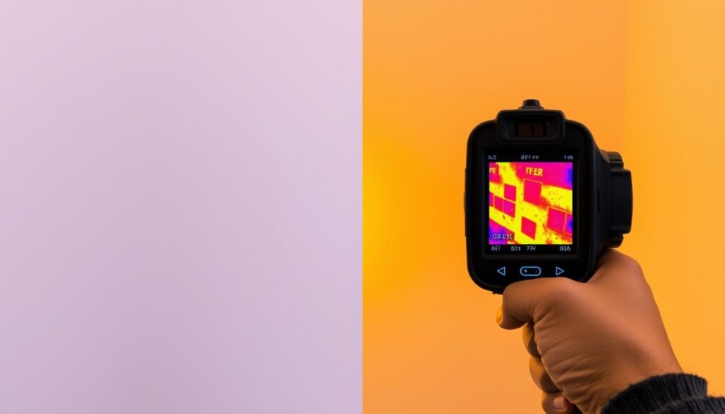 Infrared camera detecting hidden moisture during pre-purchase mold inspection for homeowners Infrared camera detecting hidden moisture during pre-purchase mold inspection for homeowners