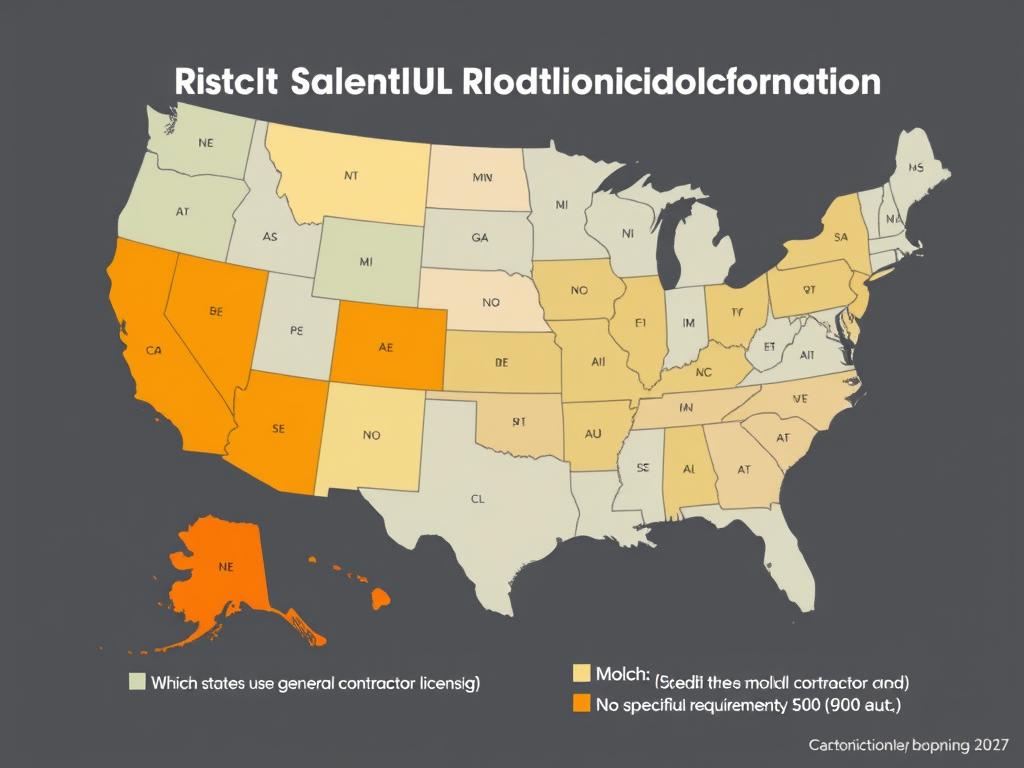 Map of the United States showing different state licensing requirements for mold contractors Map of the United States showing different state licensing requirements for mold contractors