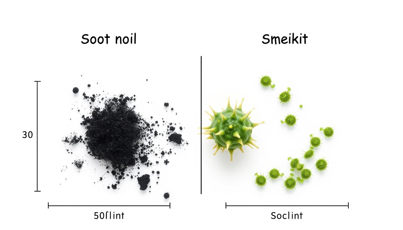 Microscopic comparison of soot particles and mold spores after fire damage