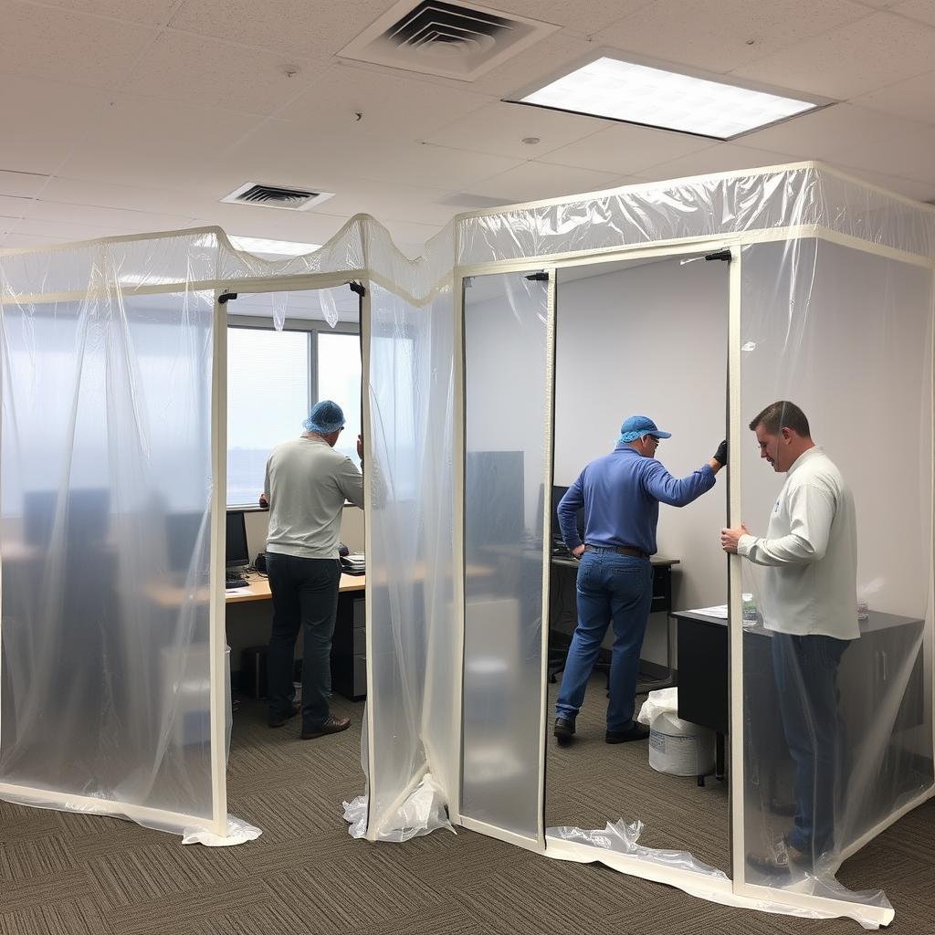 Office mold remediation containment barriers installation Office mold remediation containment barriers installation