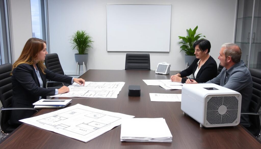 Office mold remediation planning meeting with facility manager and remediation team Office mold remediation planning meeting with facility manager and remediation team