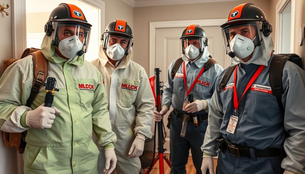 Professional mold remediation team with proper licensing and equipment Professional mold remediation team with proper licensing and equipment