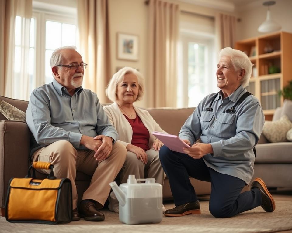 Senior couple receiving mold remediation service.