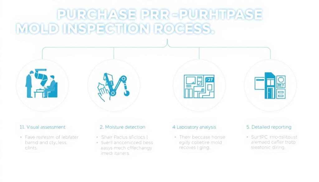 Steps in a pre-purchase mold inspection for homeowners infographic Steps in a pre-purchase mold inspection for homeowners infographic
