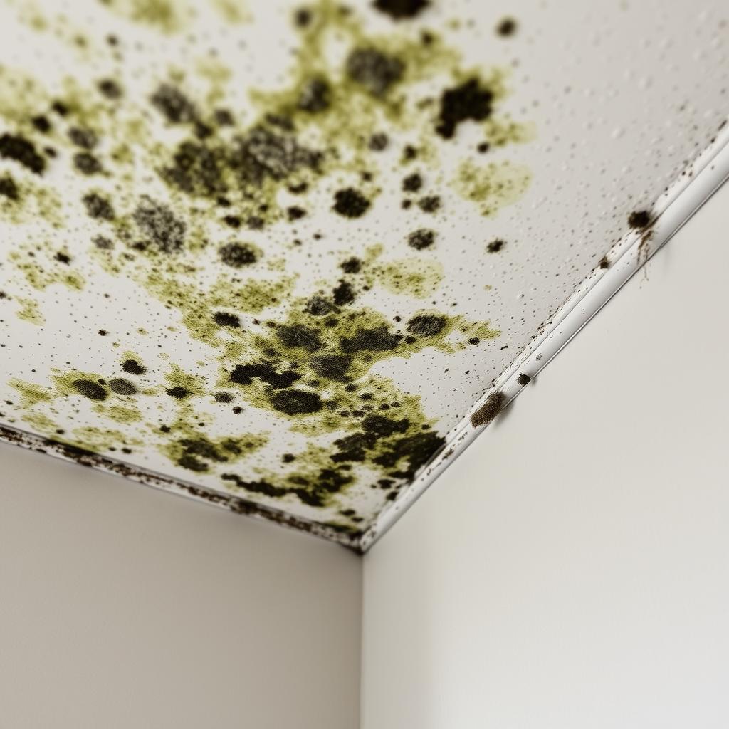 Visual signs of office mold growth on ceiling tiles and walls Visual signs of office mold growth on ceiling tiles and walls