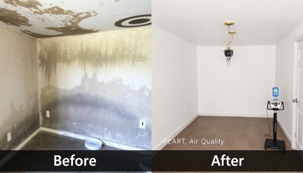 Before and after comparison of a successful mold remediation project using advanced technology