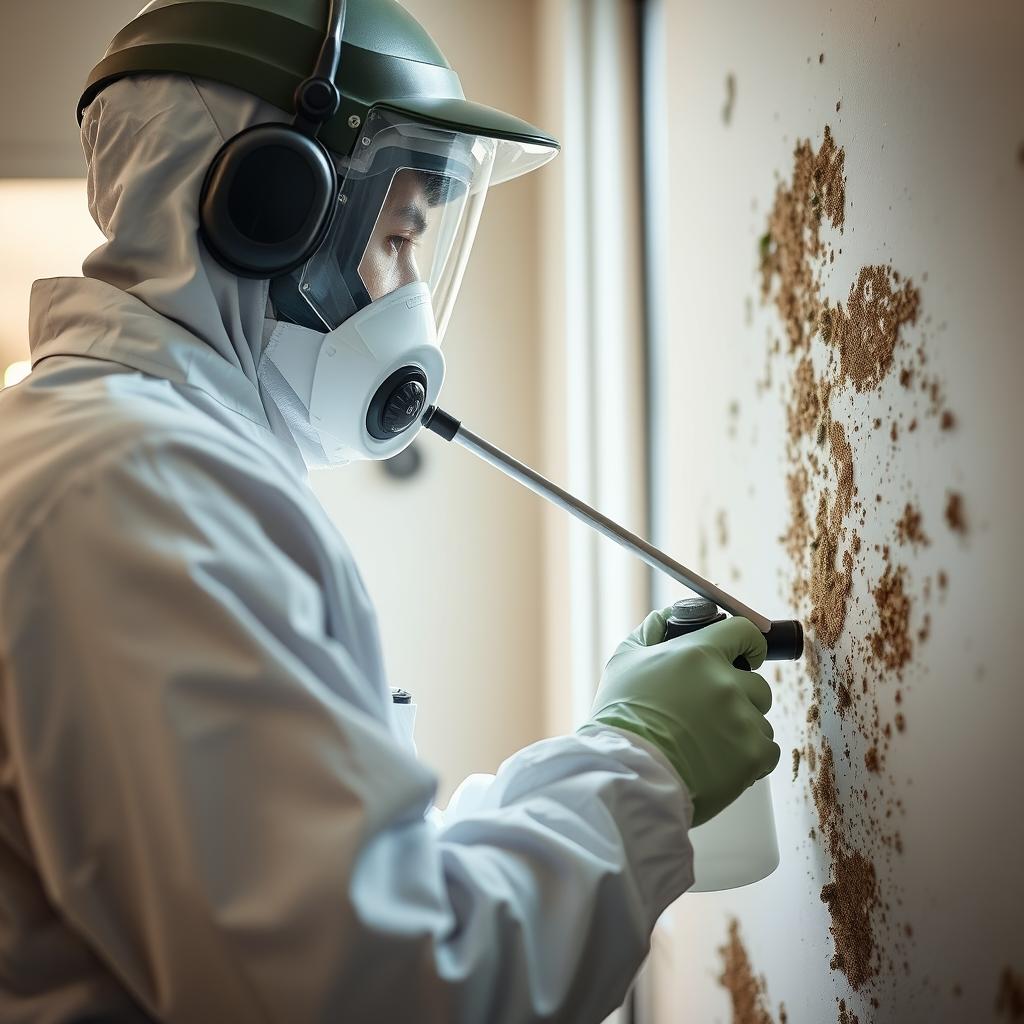 Eco-friendly botanical mold treatment being applied during remediation Eco-friendly botanical mold treatment being applied during remediation