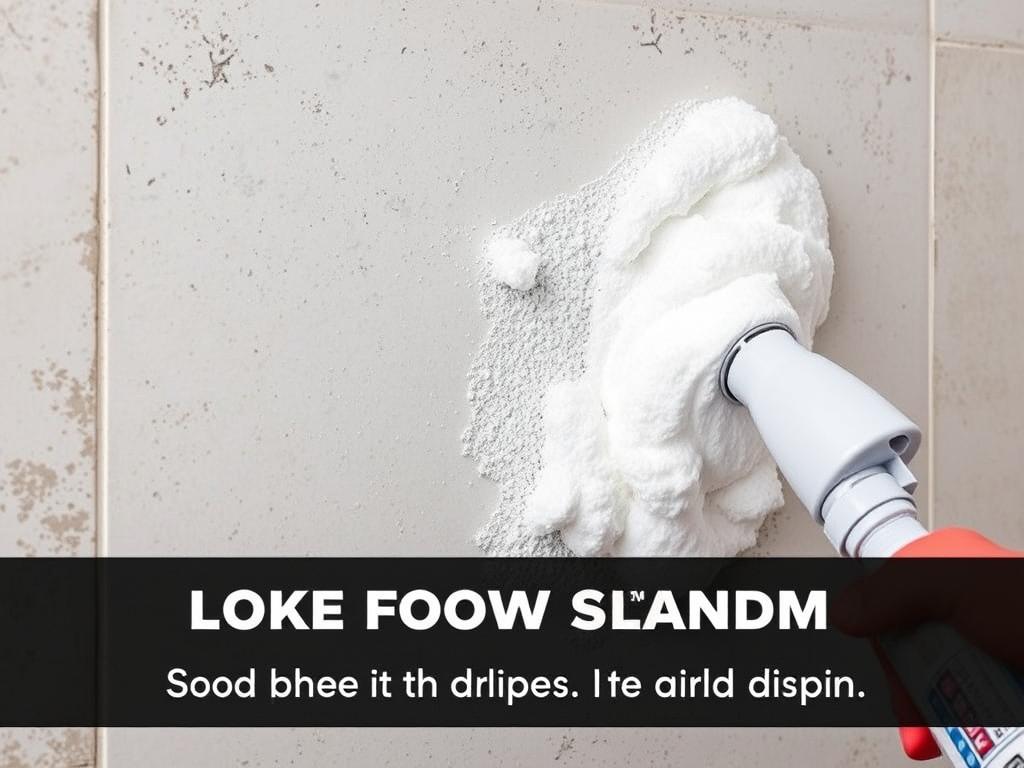 ForceField ScumBlaster foam application clinging to vertical shower surfaces with visible mold ForceField ScumBlaster foam application clinging to vertical shower surfaces with visible mold