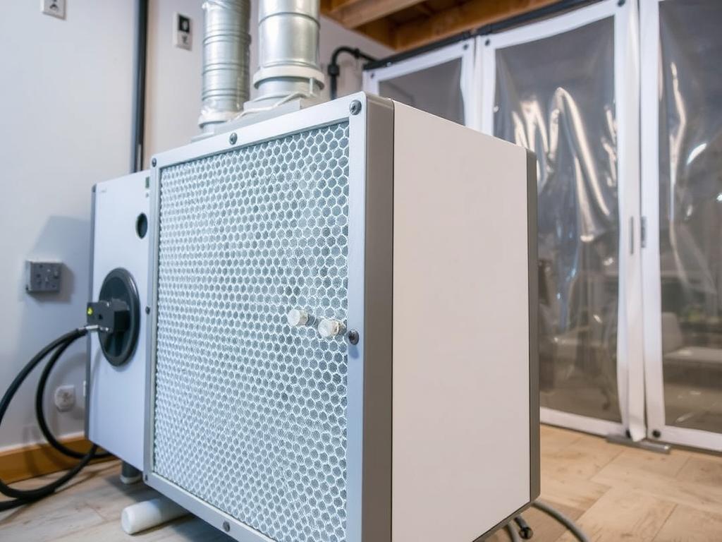 HEPA filtration system being used during mold remediation to protect indoor air quality HEPA filtration system being used during mold remediation to protect indoor air quality
