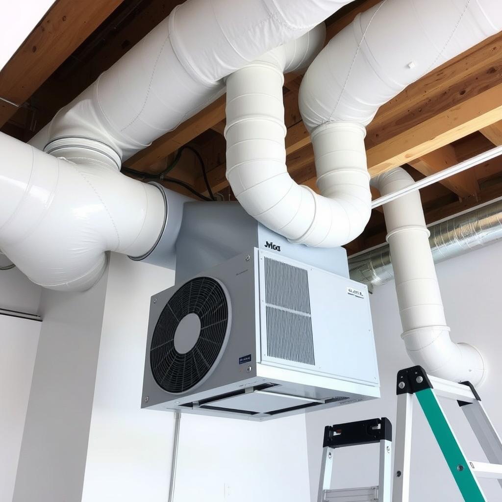 Modern energy recovery ventilation system being installed during mold remediation Modern energy recovery ventilation system being installed during mold remediation
