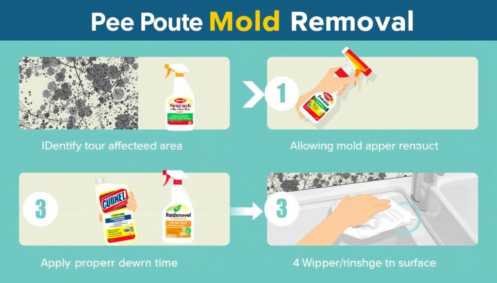 Step-by-step demonstration of proper mold removal technique using popular mold removal brands Step-by-step demonstration of proper mold removal technique using popular mold removal brands