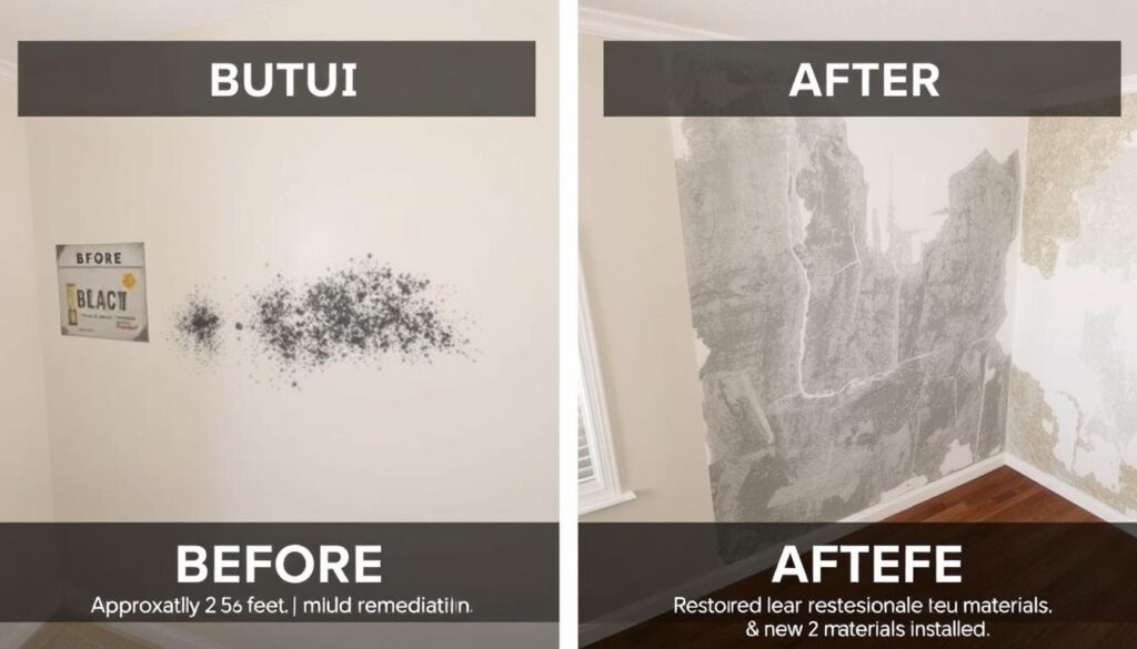 Before and after comparison of Level 2 mold remediation on wall panel