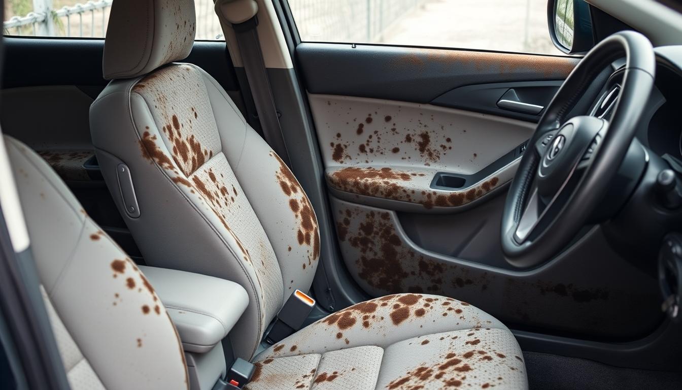 Car interior with visible mold growth requiring professional car mold removal experts