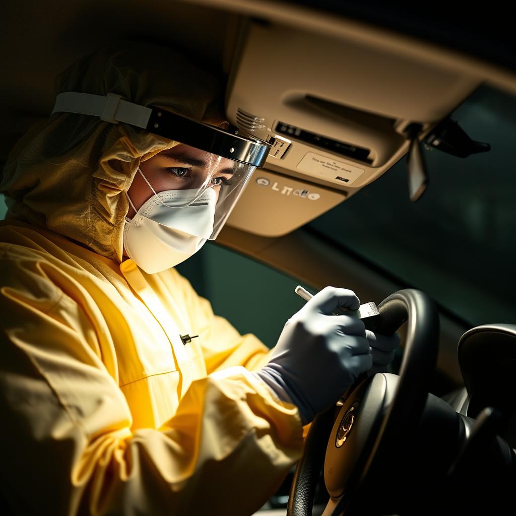 Car mold removal expert inspecting hidden areas in vehicle interior