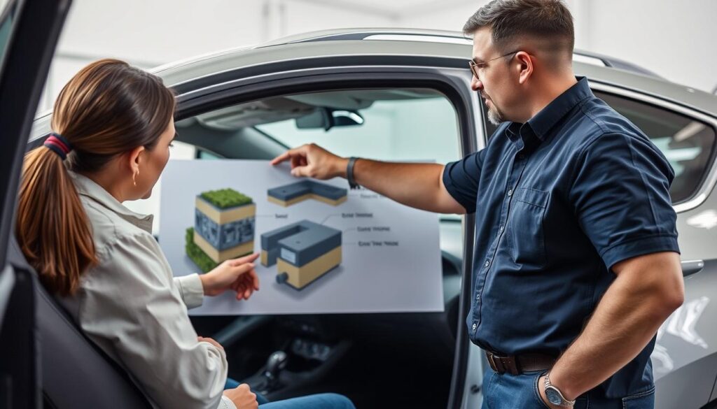 Car mold removal experts answering customer questions during consultation