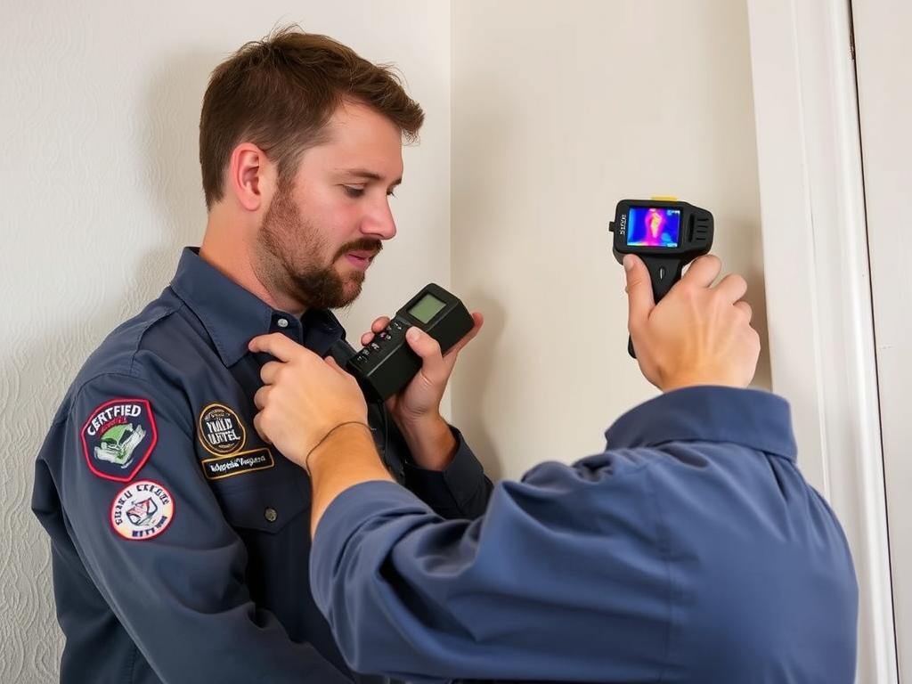 Certified mold inspector with professional equipment performing free mold testing Certified mold inspector with professional equipment performing free mold testing