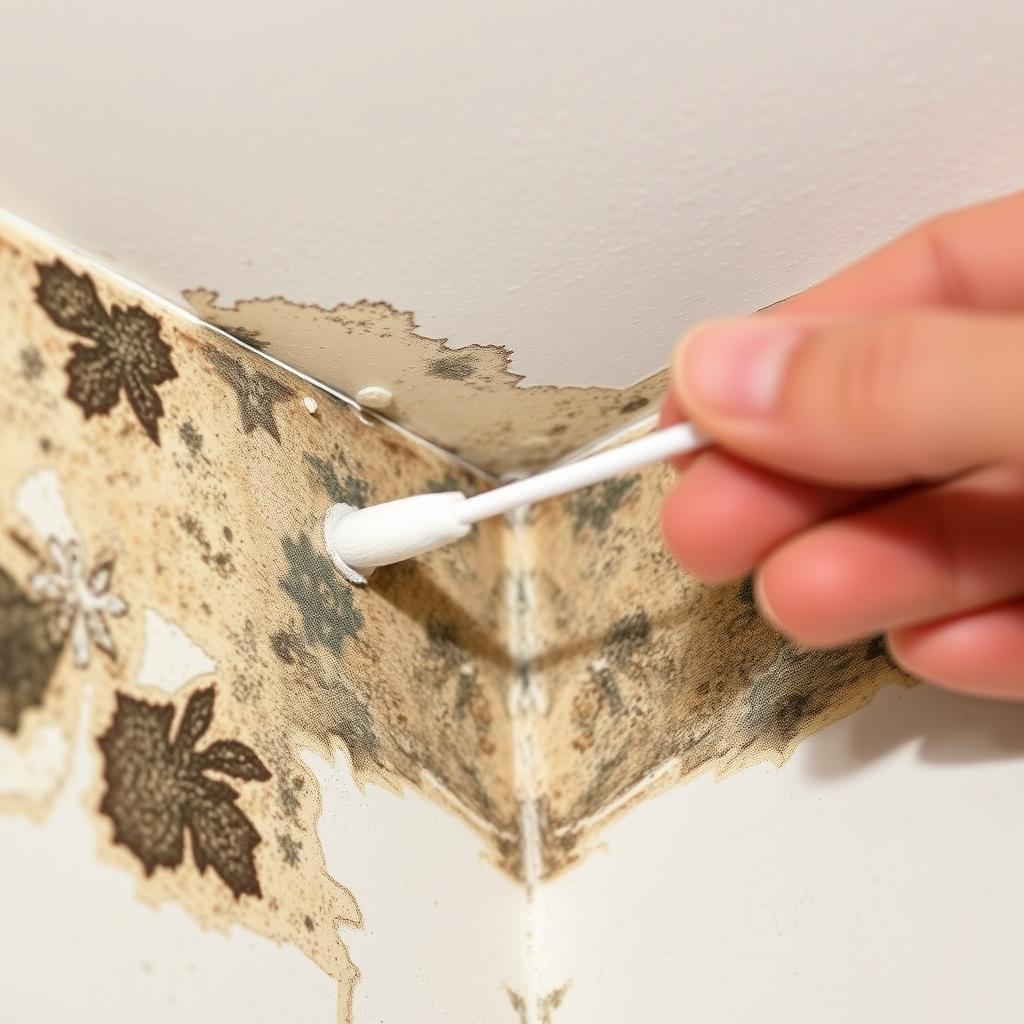 Cotton swab being used to collect mold sample from corner Cotton swab being used to collect mold sample from corner