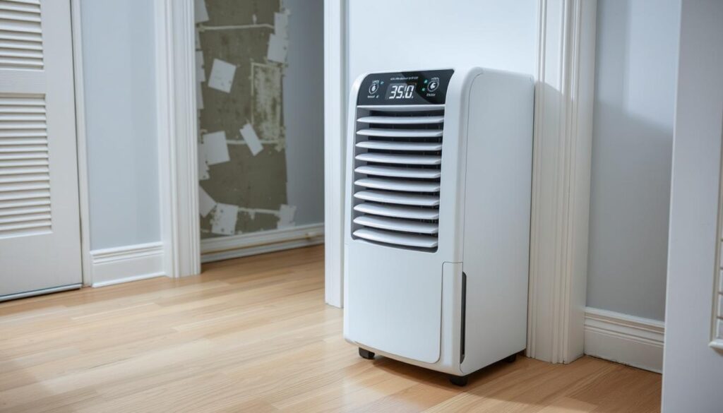 Dehumidifier being used to prevent mold growth after Level 2 mold remediation