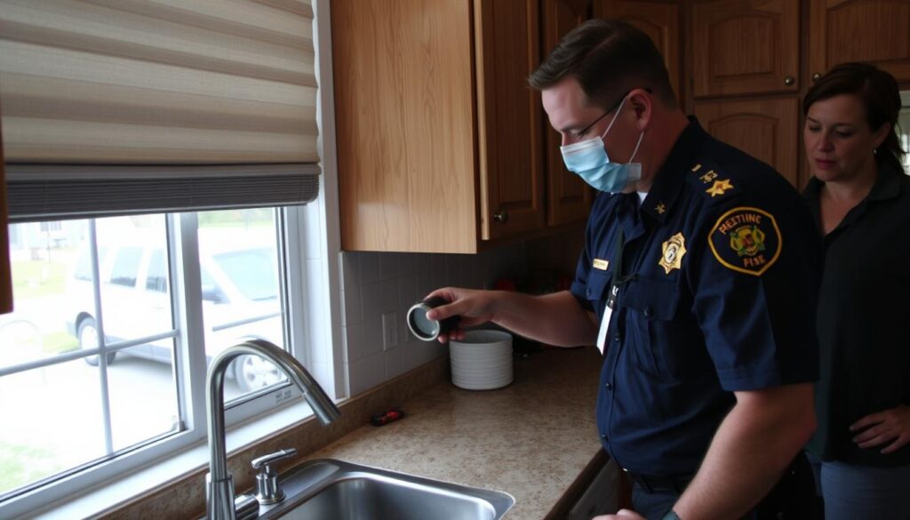 Government health department conducting a free mold inspection in residential home Government health department conducting a free mold inspection in residential home