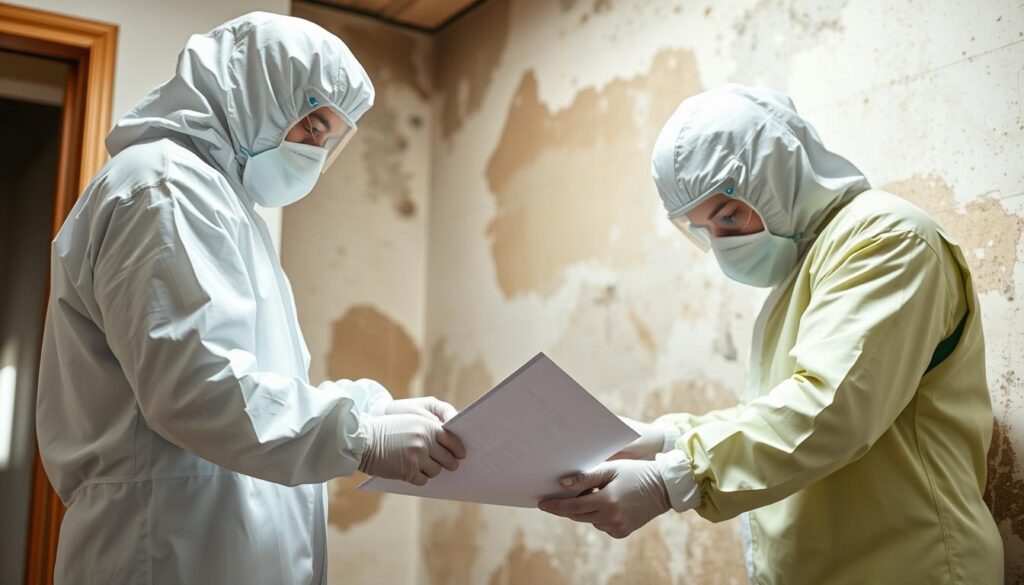 IRS mold remediation professional team completing paperwork