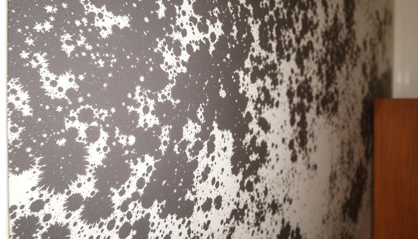 Level 2 mold remediation showing black mold growth covering approximately 20 square feet of wall area