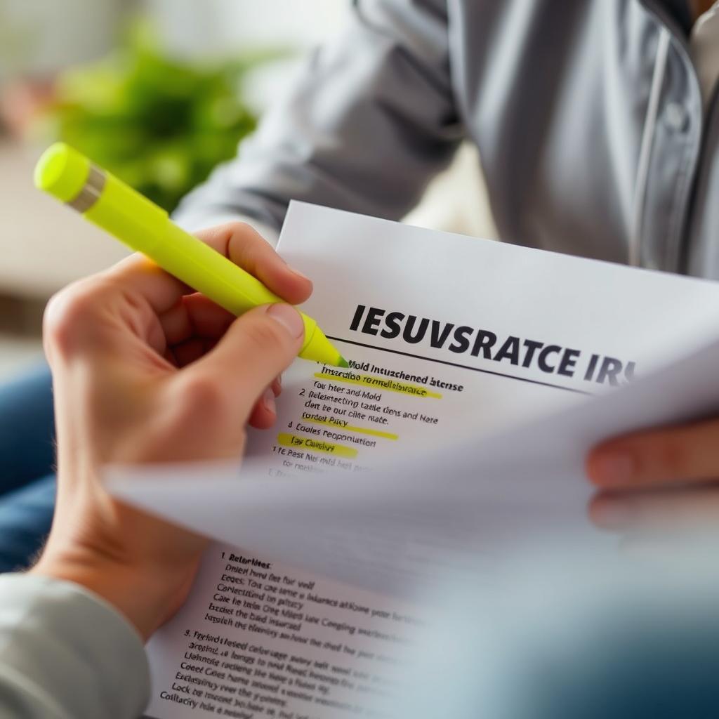 Person reviewing insurance policy to check if mold remediation cost is covered