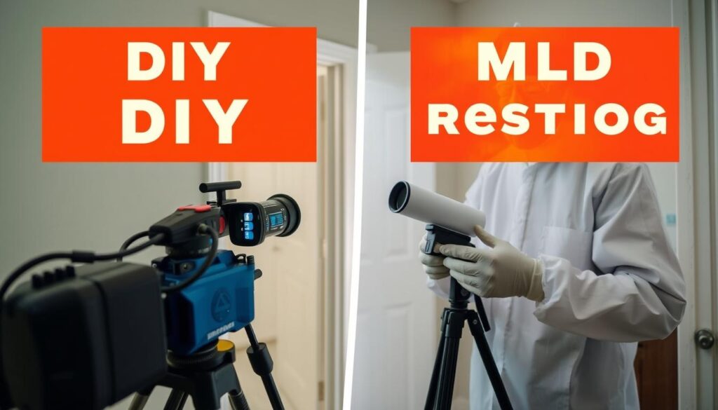 Professional mold inspector using advanced equipment to test for mold Professional mold inspector using advanced equipment to test for mold