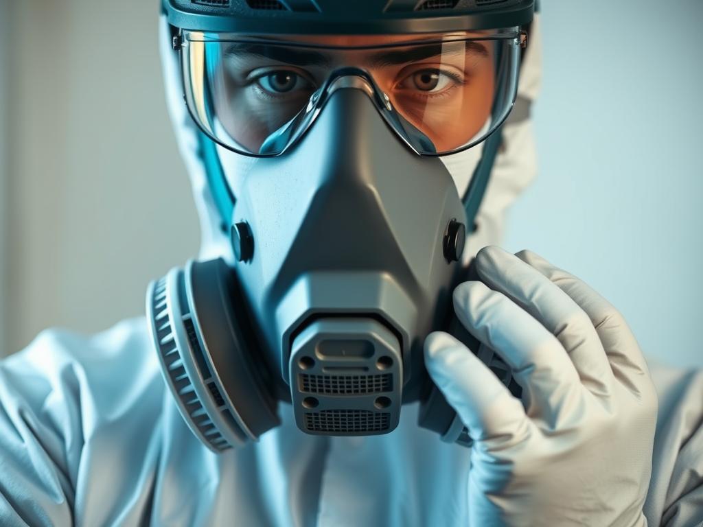 Professional wearing proper PPE during Level 2 mold remediation