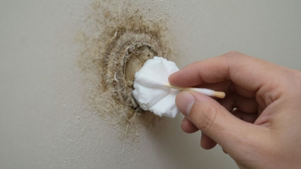 Swab testing mold on a wall.