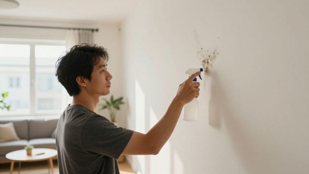 Homeowner eradicating mold for a healthy living space.