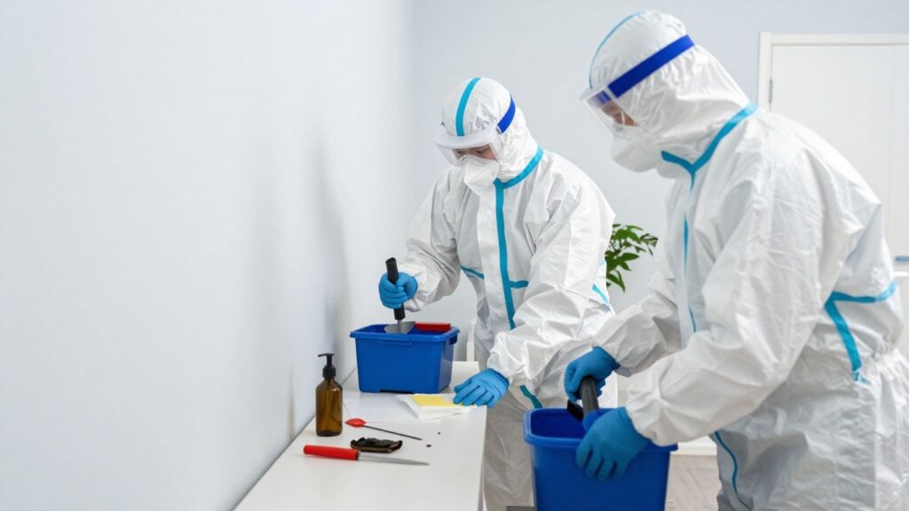 Biohazard cleanup crew restoring a safe environment.