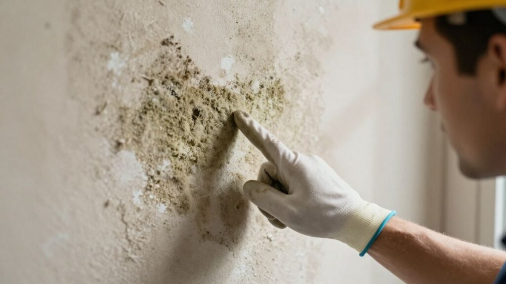 Homeowner inspecting mold on a wall.