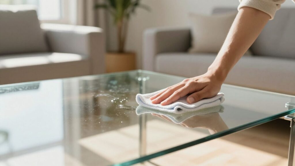 Spotless home interior with a person cleaning.