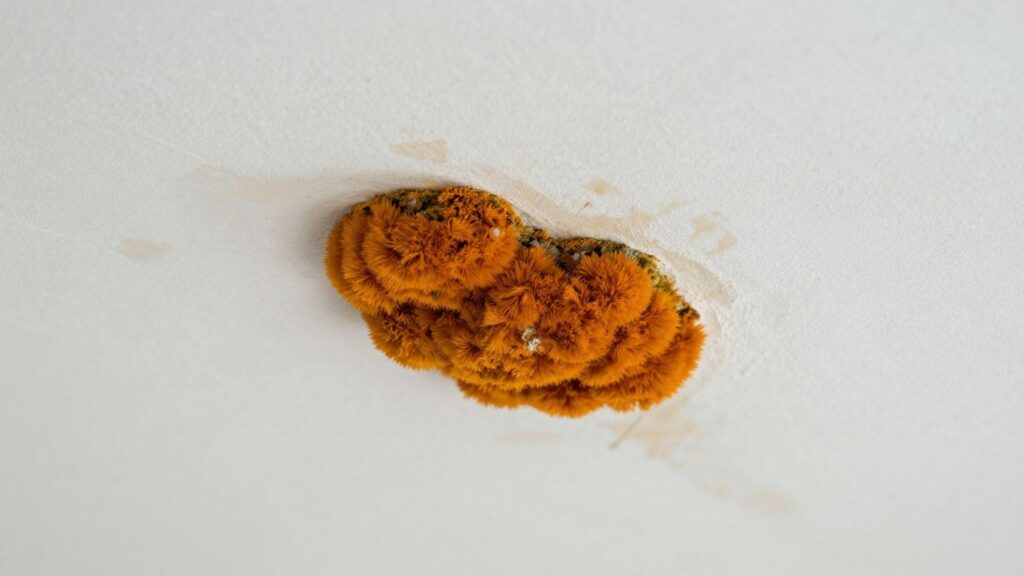 Orange mold on a white ceiling