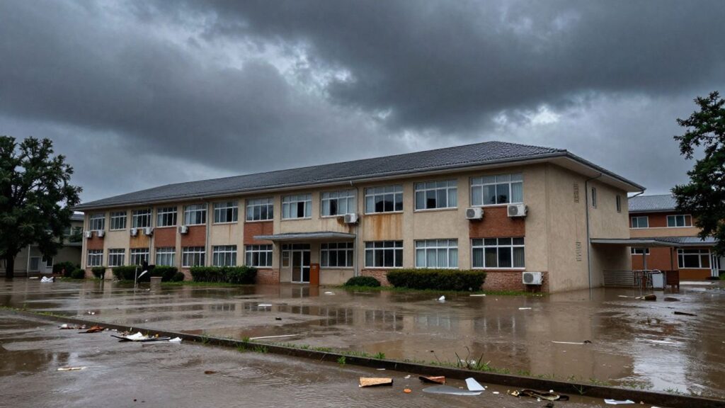 School flooded from severe storm damage.